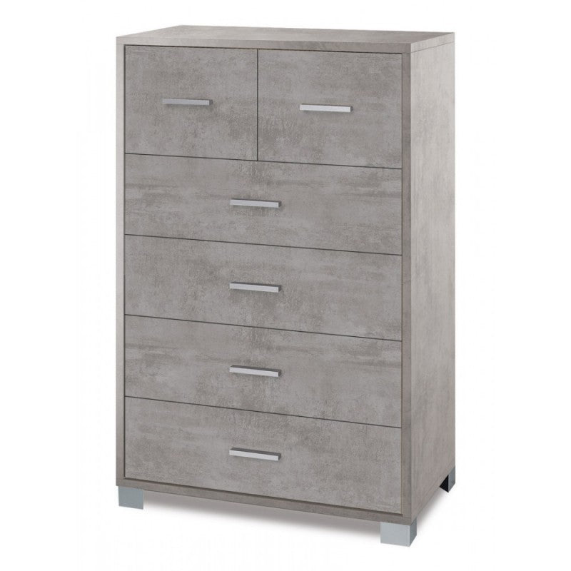 Settimino alto da camera sei cassetti Beton Cemento 70x41x h112 cm