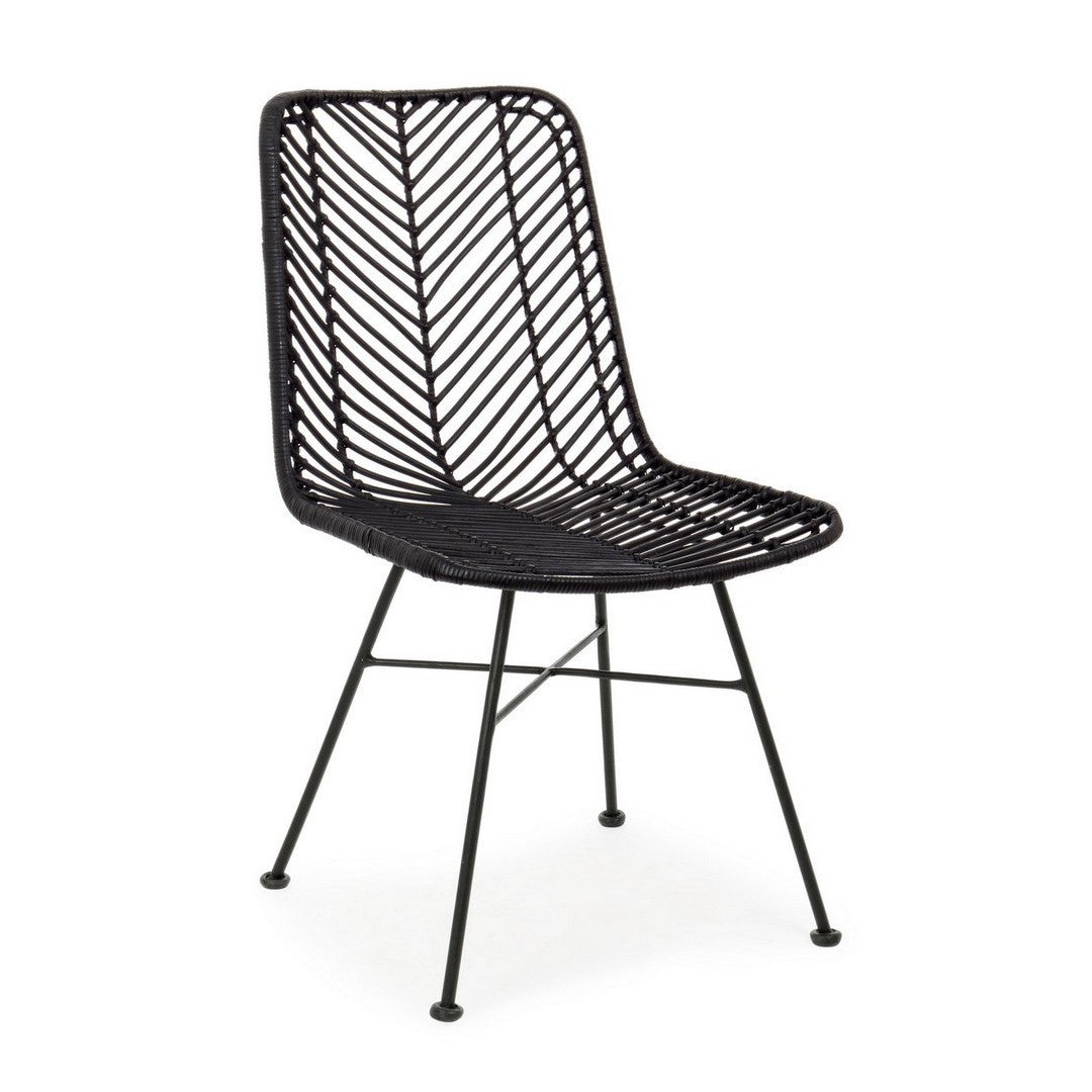 Sedia Lorena nera intreccio in rattan