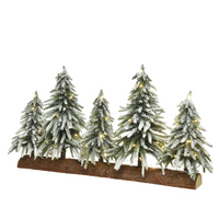 Decorazione tavola 5 Alberi innevati c/LED 65x15x35cm