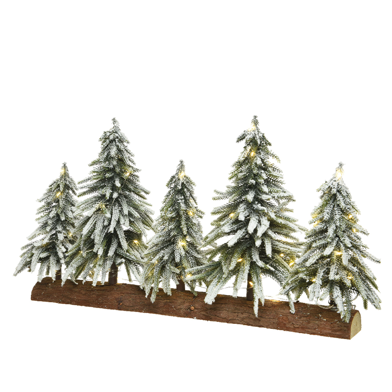 Decorazione tavola 5 Alberi innevati c/LED 65x15x35cm