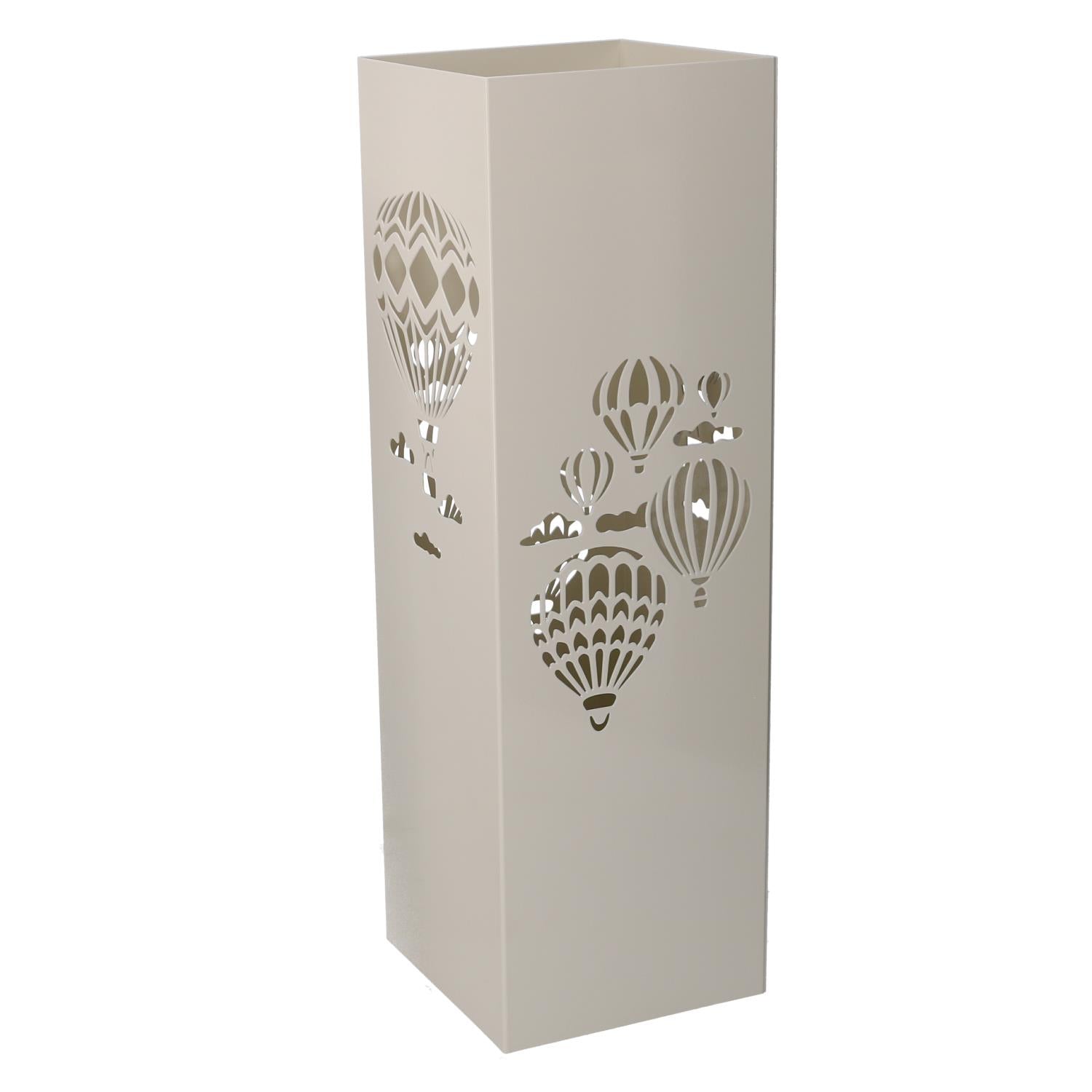 Metal umbrella stand with squared cream hot air balloon 15,5x15,5h49 cm
