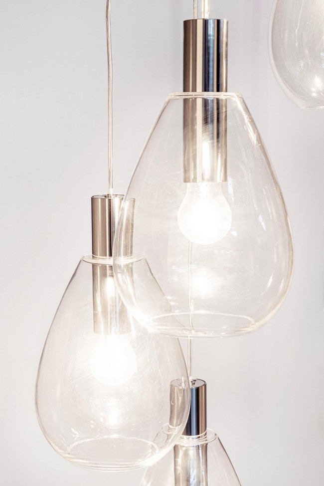 Lampadario 5 luci trasparente argento D.48x180h
