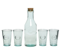 Set 5 pz acqua Caraffa con coperchio in sughero e 4 bicchieri di vetro chiaro riciclato