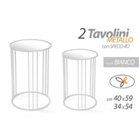 Set due tavolini bianco metallo piano a specchio