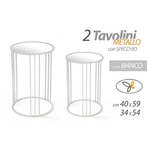 Set due tavolini bianco metallo piano a specchio