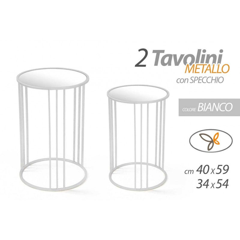 Set due tavolini bianco metallo piano a specchio