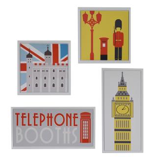 Quadro stampa london bianco set 4 pezzicm30x60x2,5 + cm30x30x2,5