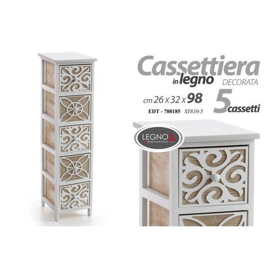 Cassettiera stretta 5 cassetti in legno cm 26 x 32 x 98 h