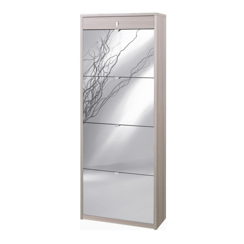 Scarpiera quattro ante a specchio un cassetto superiore Olmo Chiaro 63x29x h164 cm