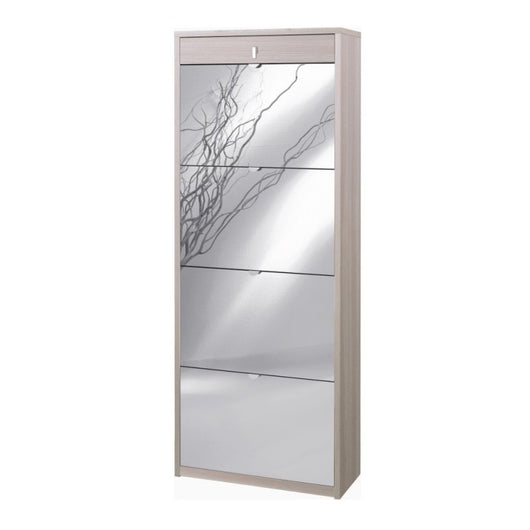 Scarpiera quattro ante a specchio un cassetto superiore Olmo Chiaro 63x29x h164 cm
