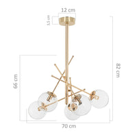 Lampada da soffitto Gondia ASZ1391 in metallo colore oro con 5 paralumi in vetro H82xL70