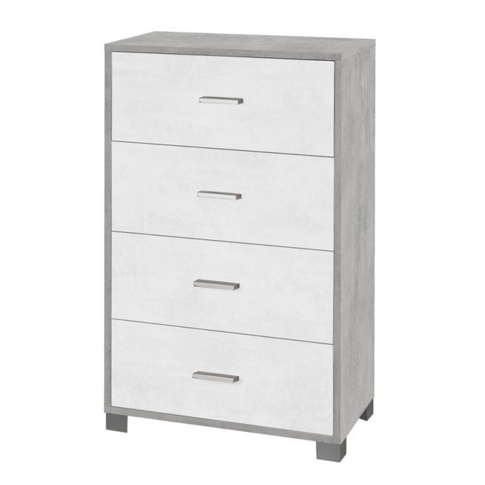 Cassettiera da camera quattro cassetti Cemento Bianco 70x41x h112 cm