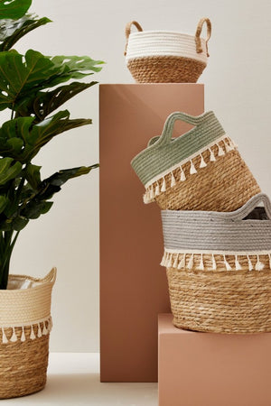 3x Cesta in fibre naturali D.24x25h, D.30x31h, D.32x35h