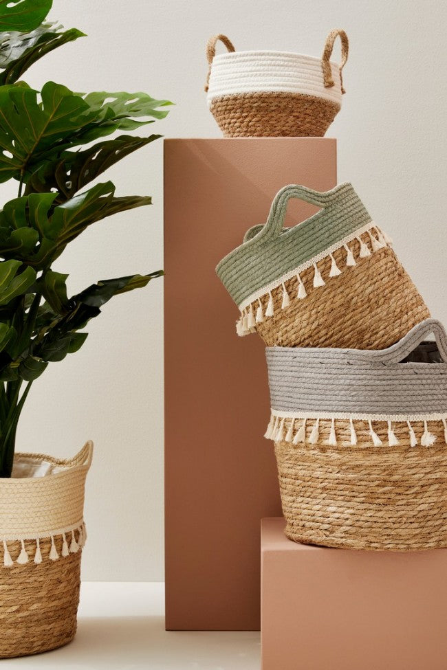 3x Cesta in fibre naturali D.24x25h, D.30x31h, D.32x35h