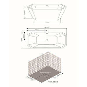 Vasca freestanding ottagonale in acrilico bianco