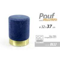 Pouf arredo design blu velluto con oro cm 32 x 37 h