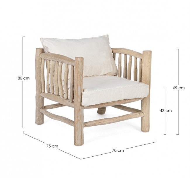 Poltrona in Teak Naturale con Cuscini in Cotone Sahel