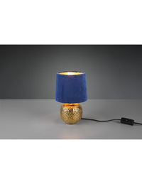 Lampada Comodino Sophia Ceramica Oro E Paralume Velluto Blu Trio Lighting
