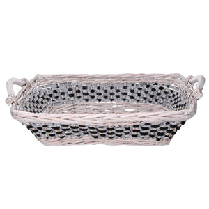 Cesta vimini intreccio azzurro bianco rettangolare cm46/54x36h13