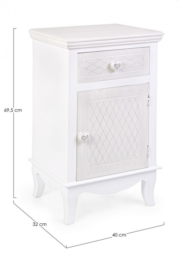Comodino in MDF un anta un cassetto Bianco CHARLENE 40x32x h69,5 cm