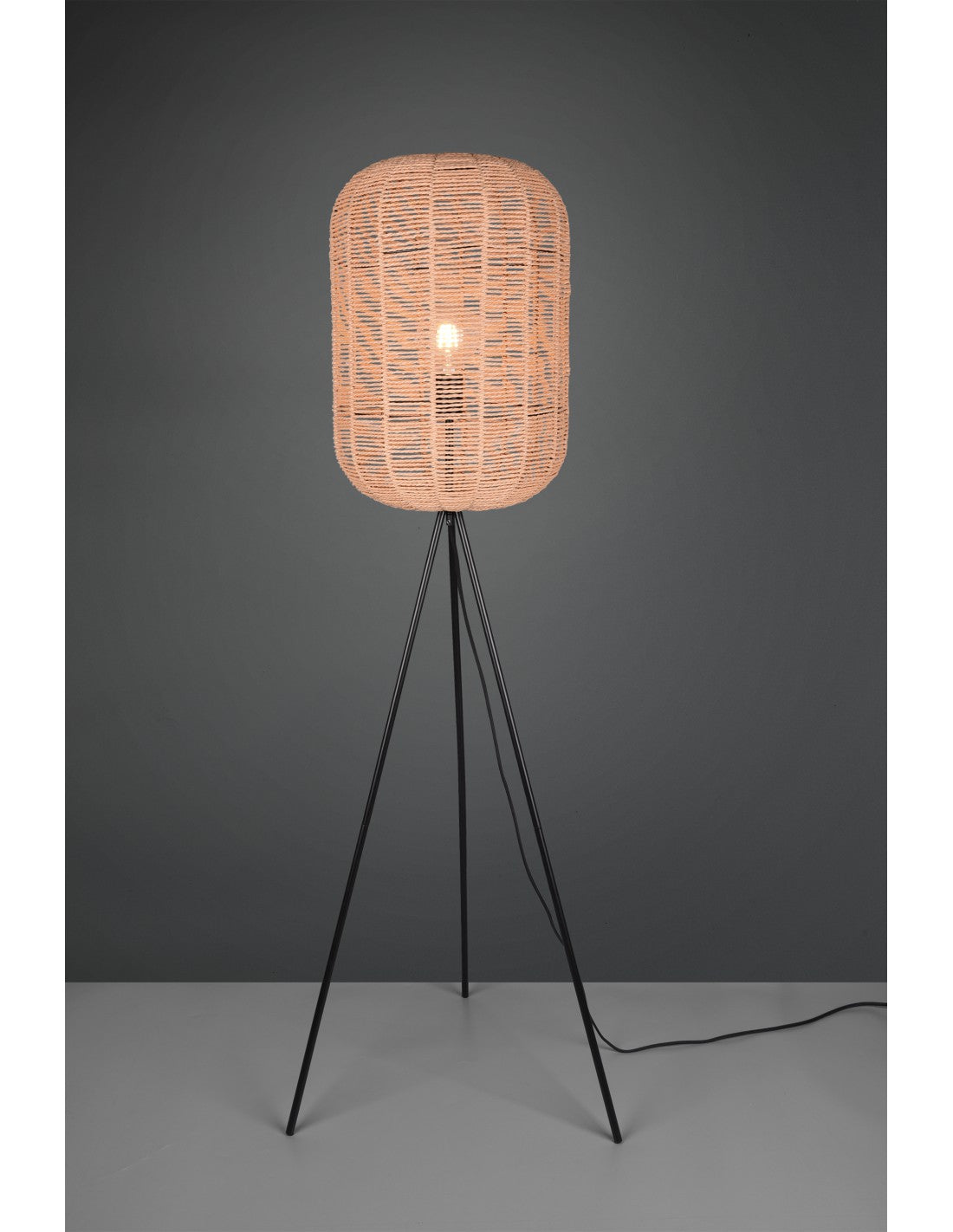 Piantana Vintage Runa Treppiede Diffusore Sisal Marrone Trio Lighting