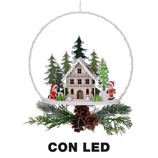 Ghirlanda metallo led con casetta bianco cm25x7x47,5