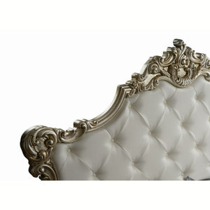 (6c) Letto barocco matrimoniale con contenitore in ecopelle SAVOIA Bianco Argento 194x209x h 140 cm