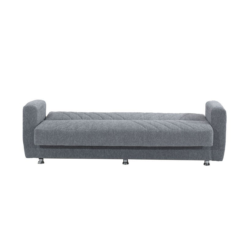Divano letto 3 posti in tessuto grigio con contenitore 214x80xH.83 cm