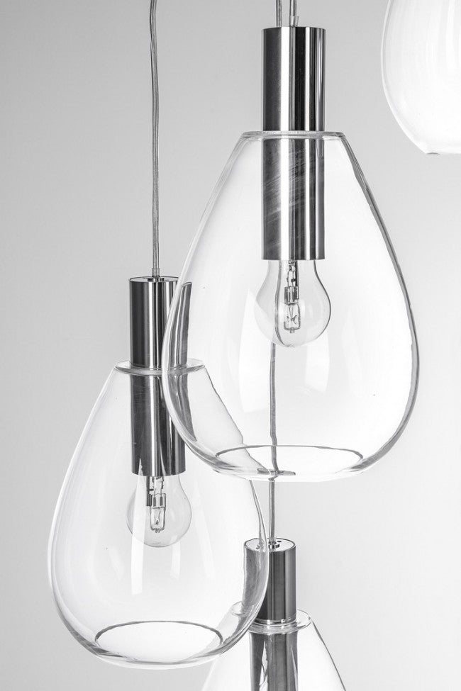 Lampadario 5 luci trasparente argento D.48x180h