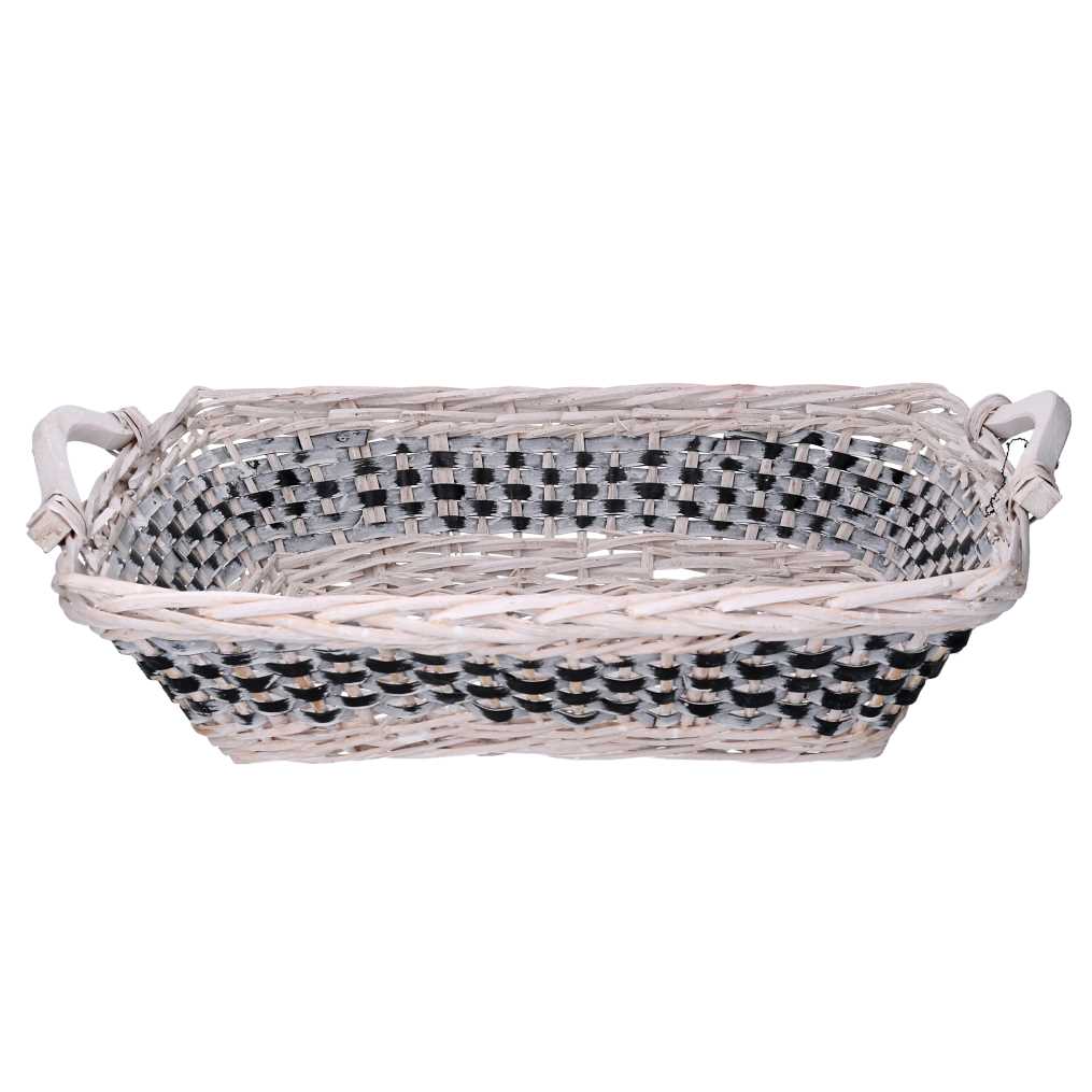 Cesta vimini intreccio azzurro bianco rettangolare cm46/54x36h13