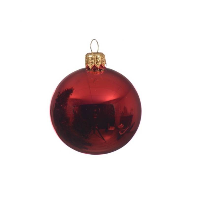 Box Da 6 Decorazione Albero Di Natale Pallina In Vetro Rosso Lucido Cm 8