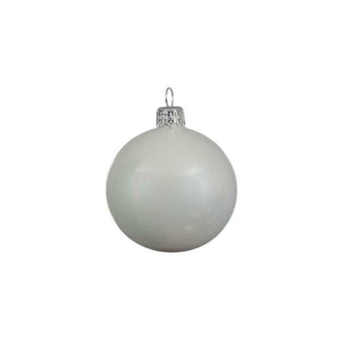 Box Da  6 Decoro Albero Natale Vetro Pallina Bianco Neve Lucido Cm 6