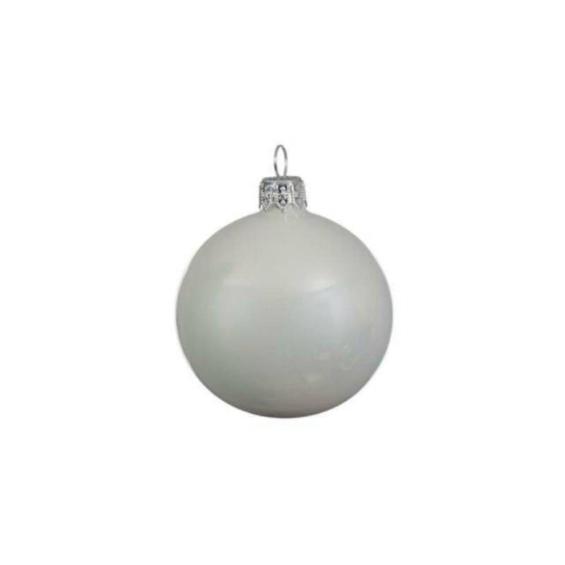 Box Da  6 Decoro Albero Natale Vetro Pallina Bianco Neve Lucido Cm 6
