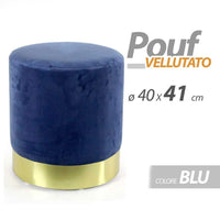 Pouf da arredo design cm 40 x 41 h velluto blu con fascia oro