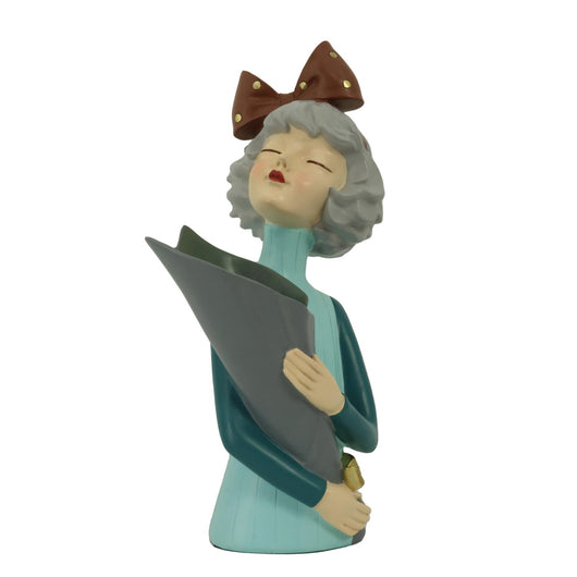 Donna resina portafiori blu cm16,5x12h32