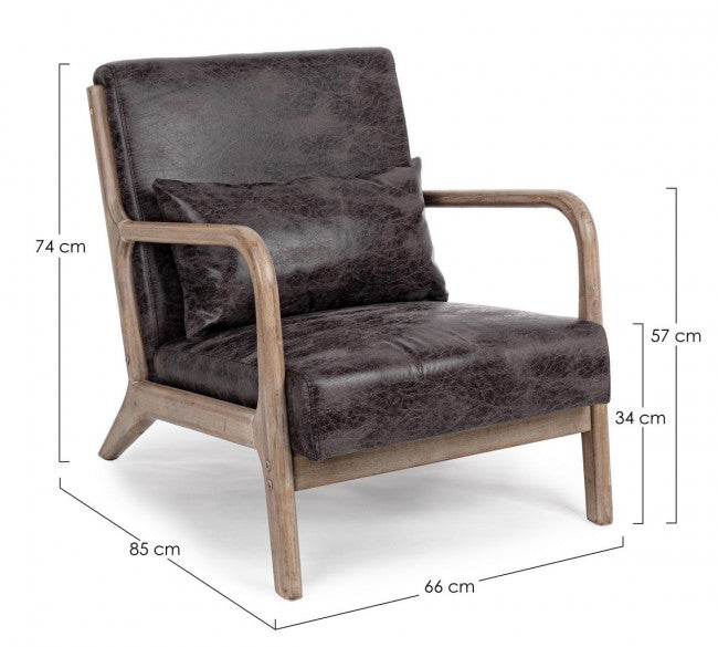 Poltrona in similpelle con cuscino stile vintage