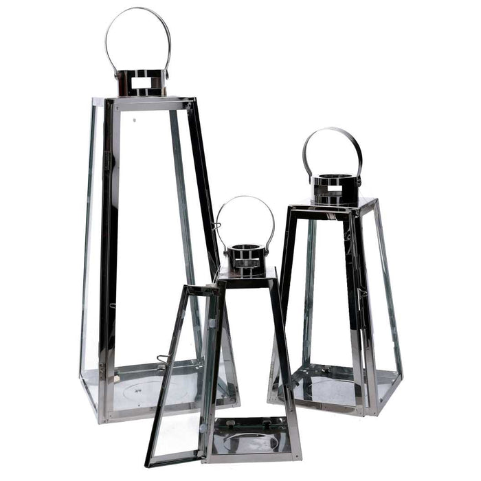 Lanterna metallo 1-3 argento quadro cm20,5x20h47