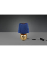 Lampada Comodino Sophia Ceramica Oro E Paralume Velluto Blu Trio Lighting