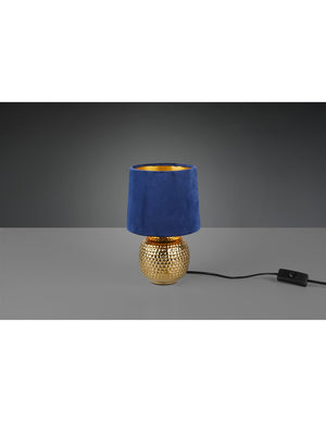 Lampada Comodino Sophia Ceramica Oro E Paralume Velluto Blu Trio Lighting