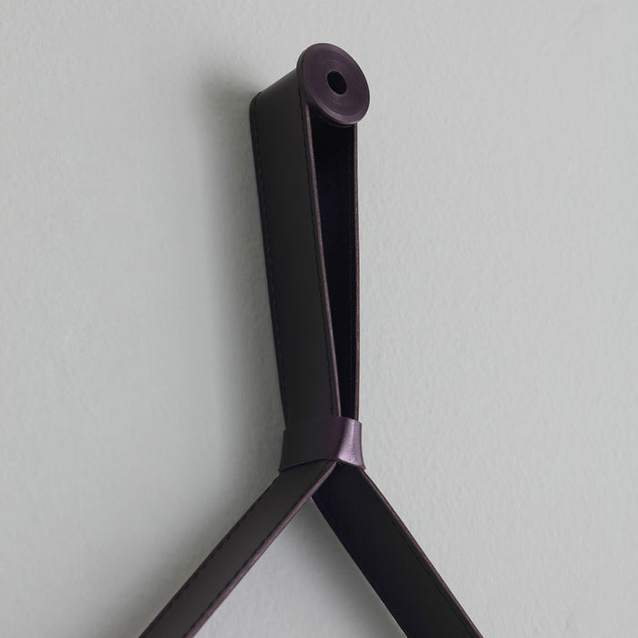 Specchio bagno rotondo con laccio pelle nera