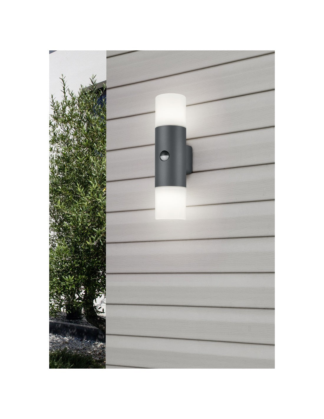 Applique Hoosic Biemissione 2xE27 Antracite Con Sensore Movimento H33 cm IP44 Trio Lighting