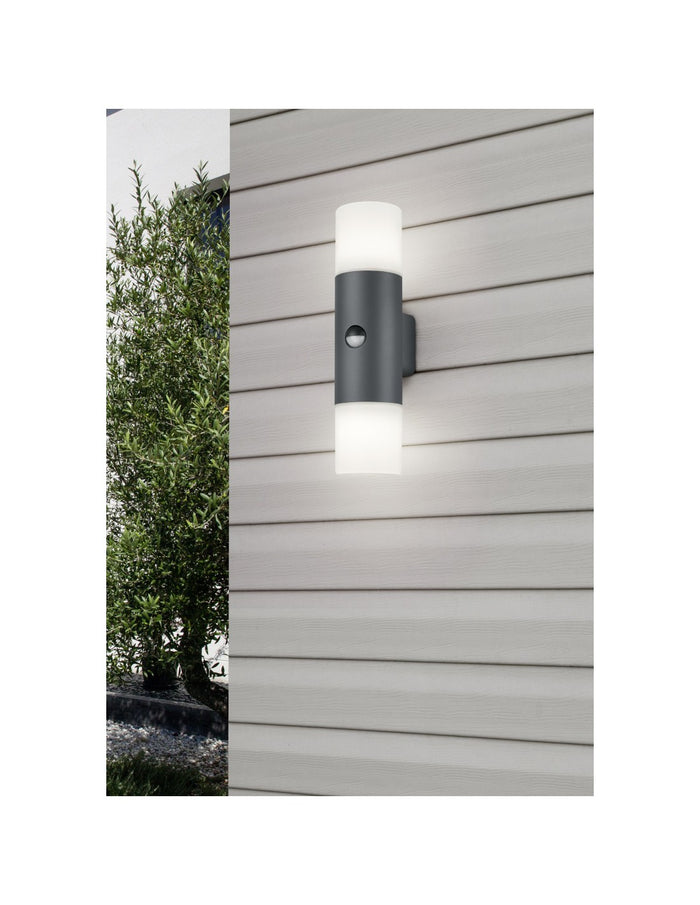 Applique Hoosic Biemissione 2xE27 Antracite Con Sensore Movimento H33 cm IP44 Trio Lighting