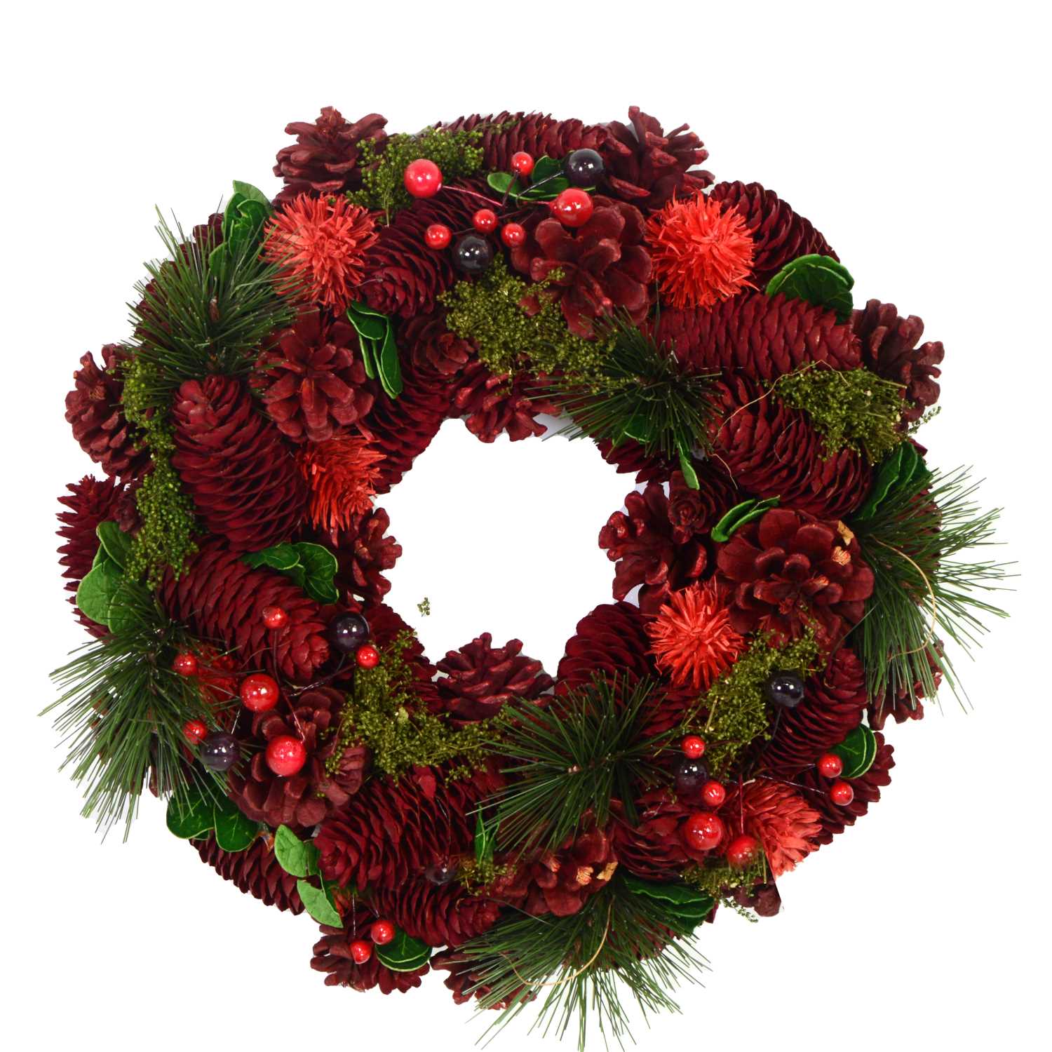 Coroncina con pigne rosso cm 45