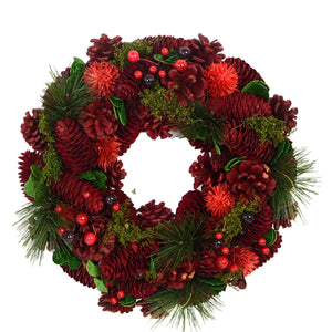 Coroncina con pigne rosso cm 45