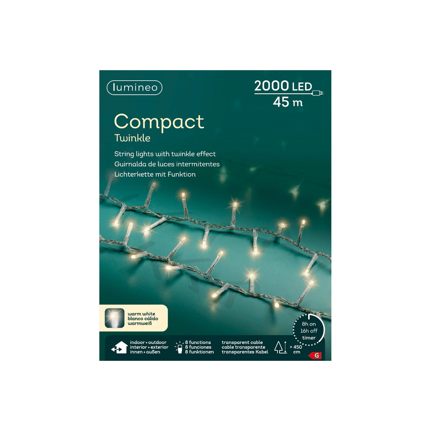 Luci LED Compact Light trasp/bia caldo 4500cm 8Funz OUT