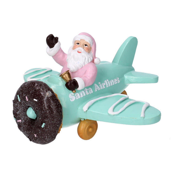Aeroplano resina con babbo natale azzurro cm17x14h9