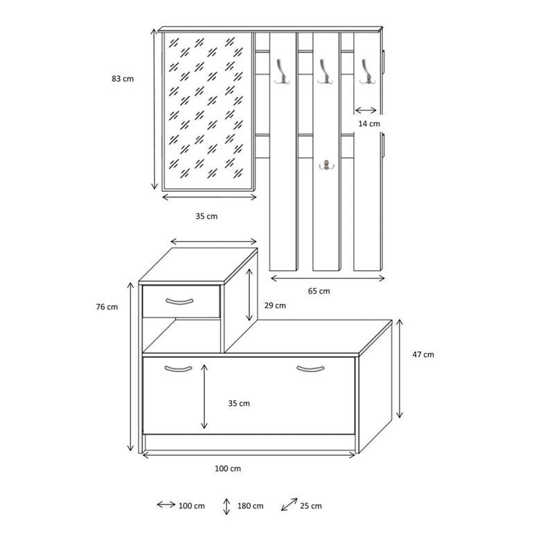 Mobile guardaroba da ingresso bianco e cemento 100x25xh.180 cm