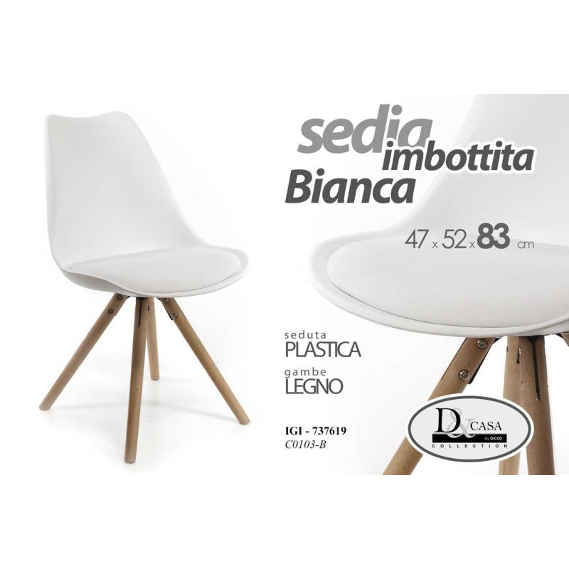 4x Sedia in plastica e legno bianca casa ufficio cm 47 x 52 x 83 h