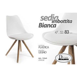 4x Sedia in plastica e legno bianca casa ufficio cm 47 x 52 x 83 h
