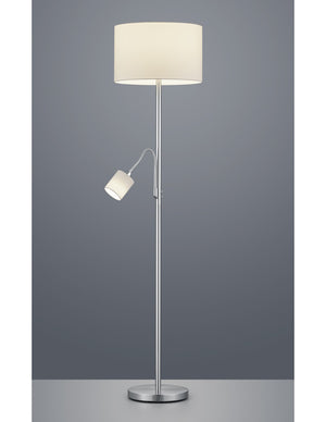 Piantana Hotel Nichel Paralume Tessuto Bianco Con Spot Lettura Trio Lighting